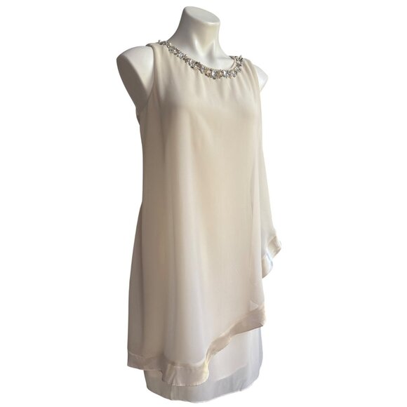 SL Fashions NWT $90 Chiffon Beaded Cocktail Dress, Ivory Women's Size 8 - Picture 4 of 10